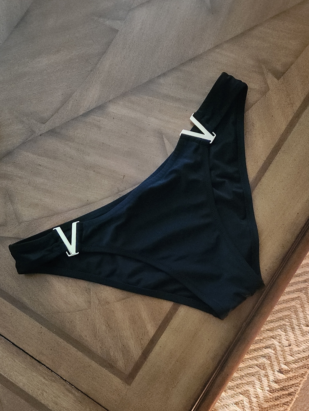 Victoria's Secret Black Bikini Bottoms with Gold V Accents